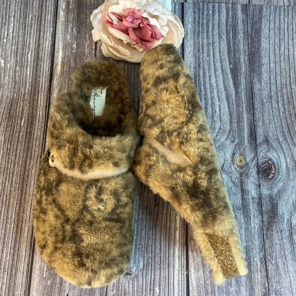Vintage Havana Easy Brown Faux Sherpa Cork Suede Slip on Slides - Picture 3 of 9